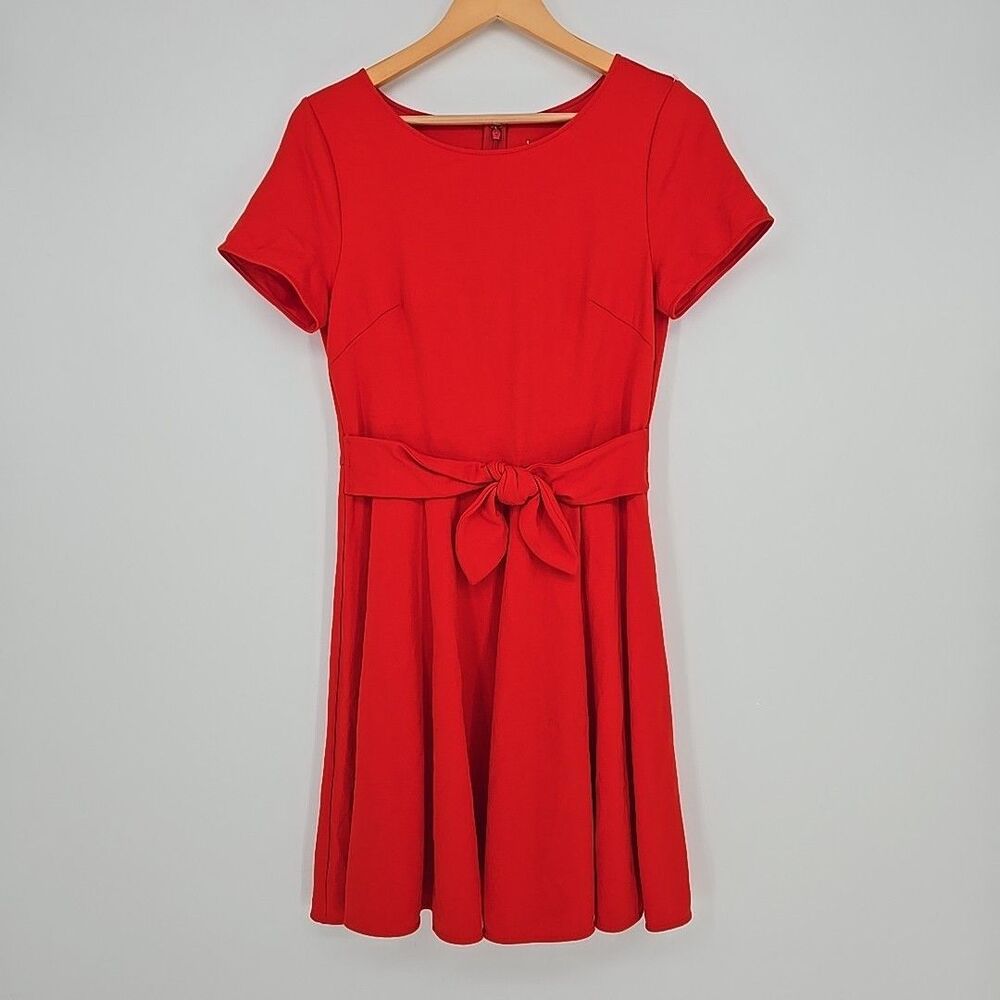 Kate Spade Womens M Red Stretch Tie Waist Fit & Flare Dress Bright Summer